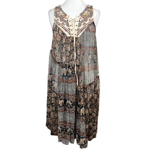 FREE People The Wanderers Embroidered Lace-Up Yoke Empire Waist Dress/Tunic Top - Picture 1 of 7